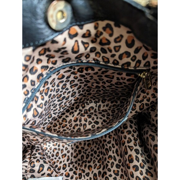 Juicy Couture Womens Black Leather Purse W/ Leopard Print Interior - Picture 12 of 16